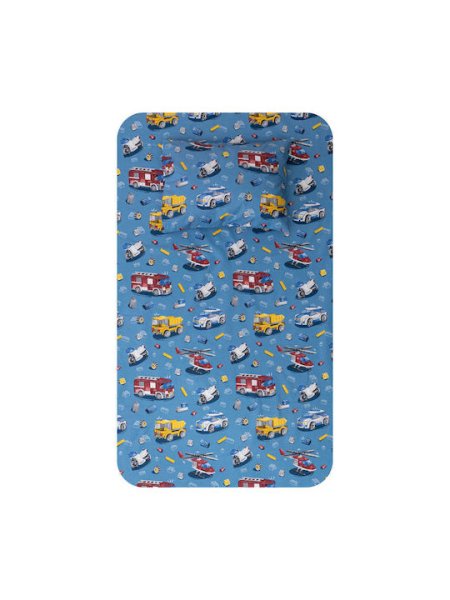 Σετ Σεντόνια Κούνιας Borea Home Πυροσβεστική Μπλε 2x(120×160) + 1x(30×40)